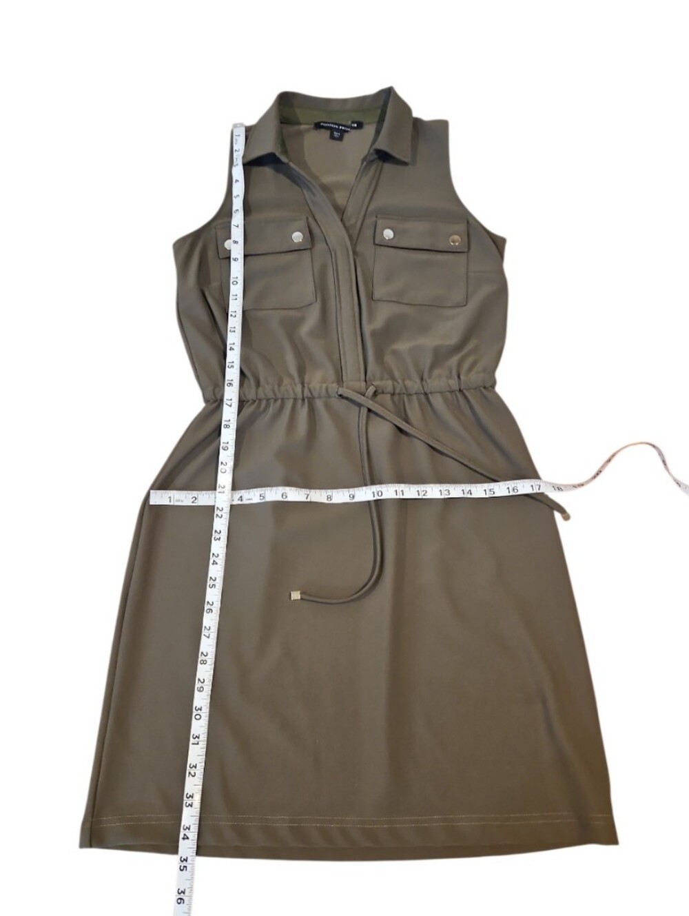 Boston Proper Beyond Travel Drawstring Utility Dress Olive Green sz S - Picture 9 of 12